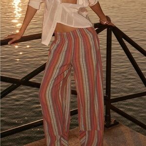 Free People Day’s End Stripe Pants Red Brown Combo XS